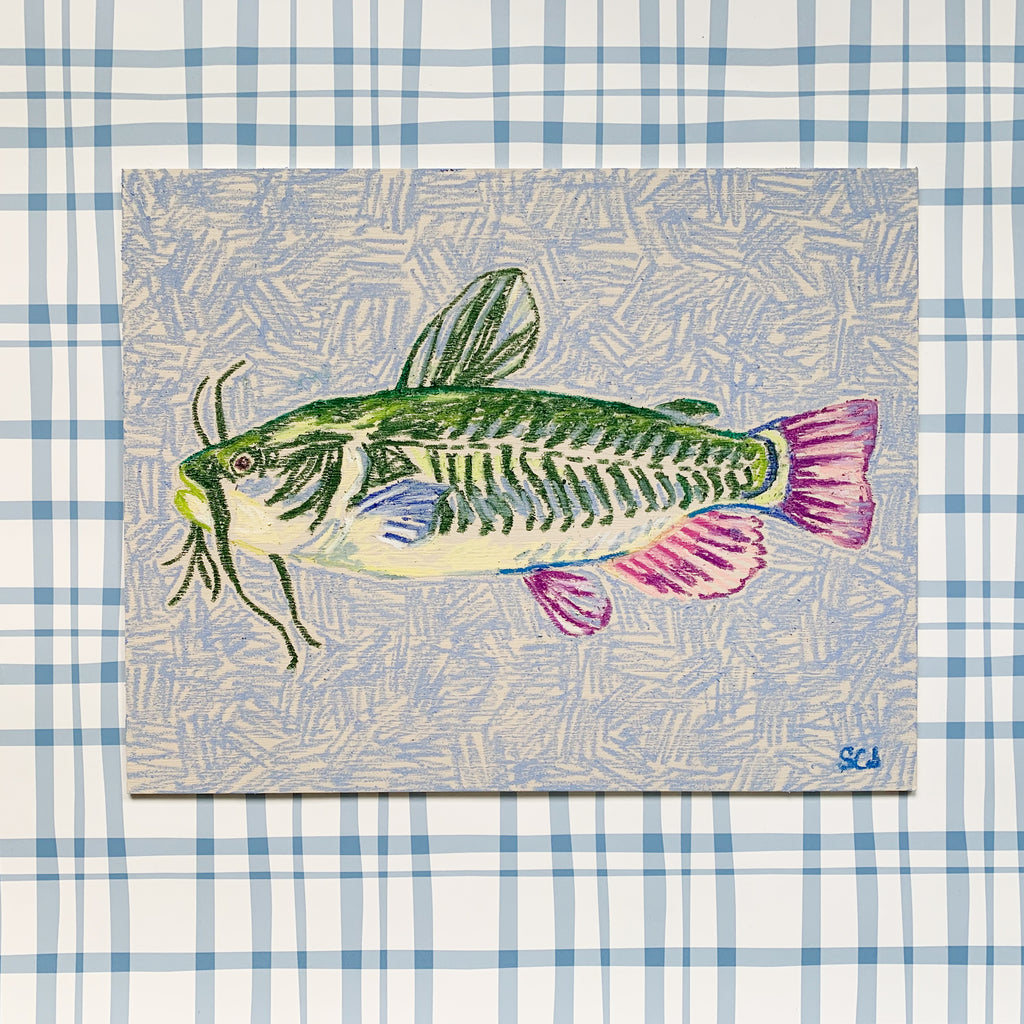 Catfish on Light Blue (Facing Left) - 11 x 14