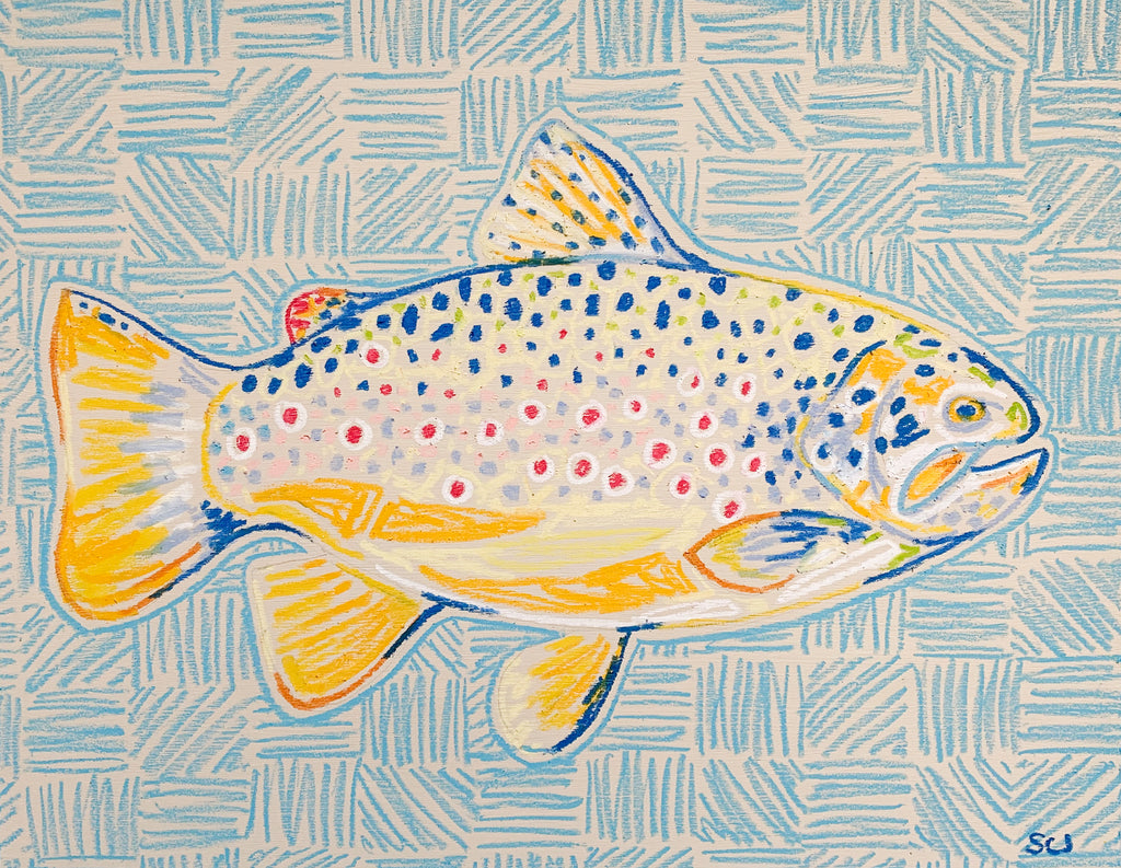 Brown Trout on Blue (Facing Right) - 16 x 20