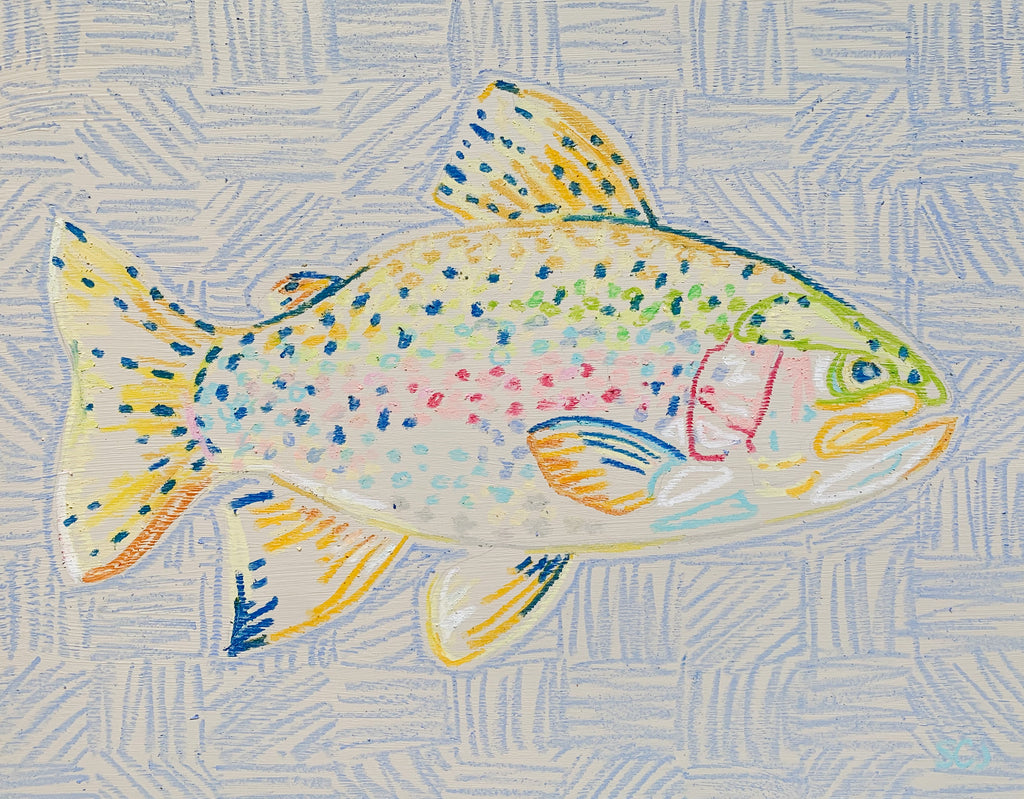Rainbow Trout on Light Blue (Facing Right) - 11 x 14