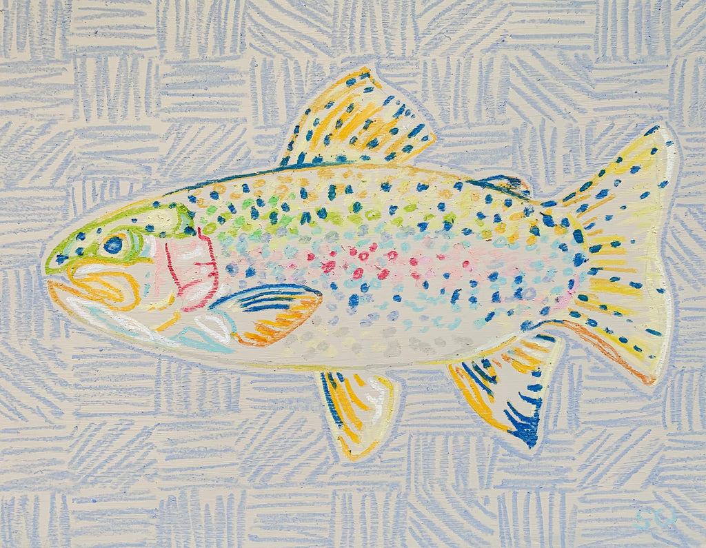 Rainbow Trout on Light Blue (Facing Left) - 11 x 14